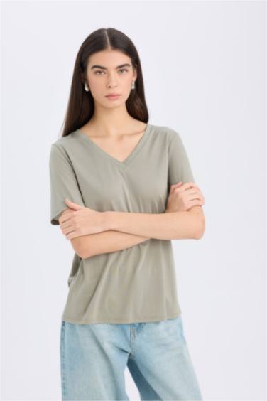 Relax Fit V Neck Casual Short Sleeve T-Shirt