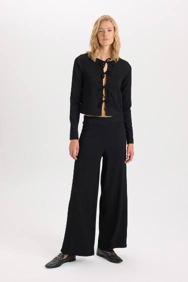 Wide Leg Elastic Waist Basic CrepeTrousers