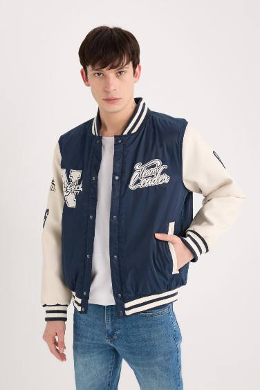 Waterproof Oversize Fit College Collar Embroidered Bomber Jacket