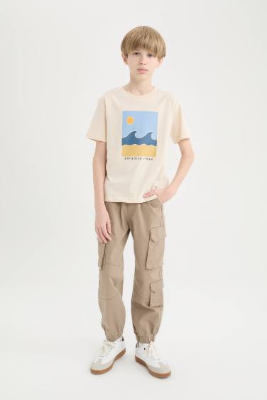 Pantalon cargo en gabardine avec poches à coupe droite pour garçon