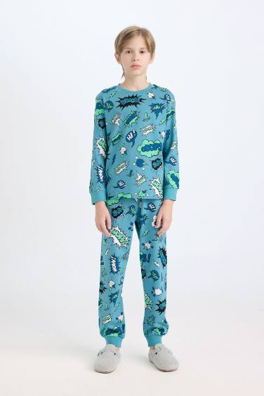 طقم بيجاما اولادي قصة عادية بكم طويل - قطعتين