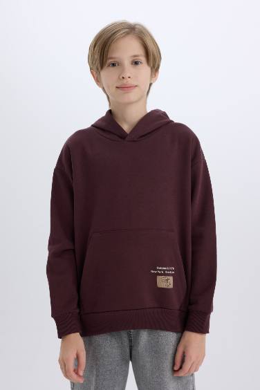 Boy Hooded Printed Pocket Sweatshirt