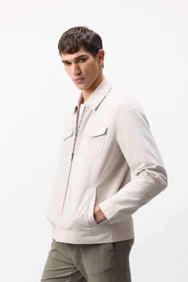 %100 Pamuk Regular Fit Gömlek Yaka Fermuarlı Cepli Mevsimlik Baharlık Mont