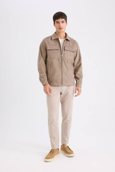 Slim Fit Shirt Collar Zippered Light Jacket