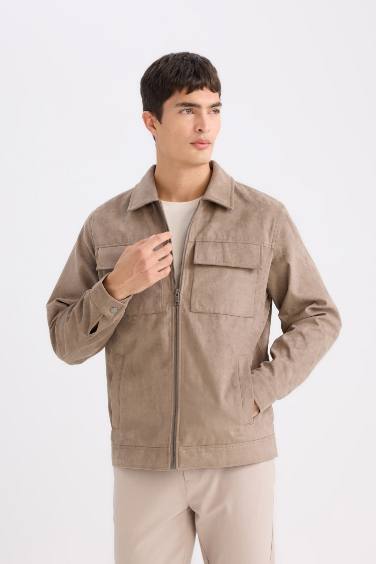 Slim Fit Shirt Collar Zippered Light Jacket