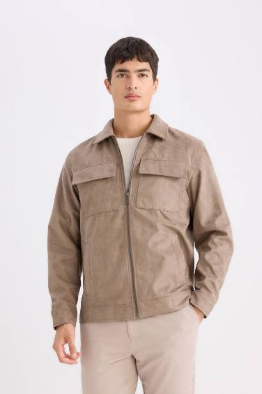 Slim Fit Shirt Collar Zippered Light Jacket