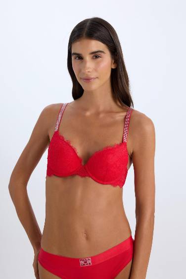 Fall in Love Lace Padded Red Bra