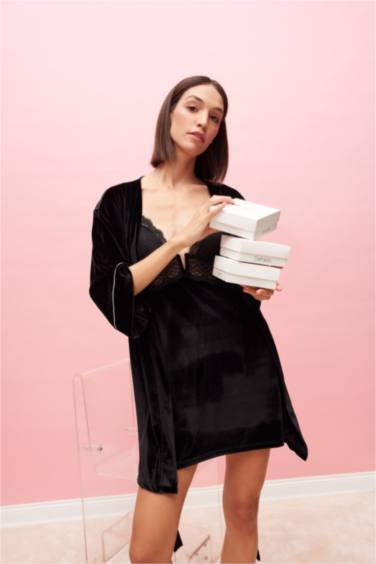 Fall in Love V Neck Lace Velvet Strap Nightgown