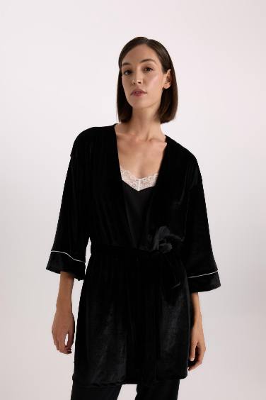 Peignoir en Velours Col Cache-coeur à demi-manches de Fall in Love