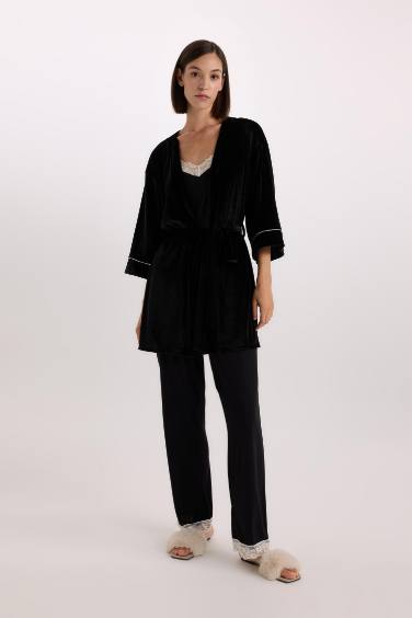 Peignoir en Velours Col Cache-coeur à demi-manches de Fall in Love