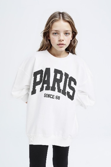 Kız Çocuk 2'li Takım Baskılı Sweatshirt Uzun Tayt