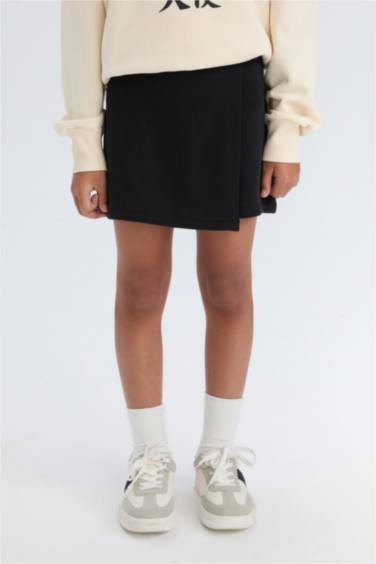 Kız Çocuk 2'li Takım Baskılı Sweatshirt Şort Etek