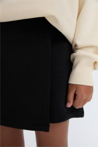 Kız Çocuk 2'li Takım Baskılı Sweatshirt Şort Etek