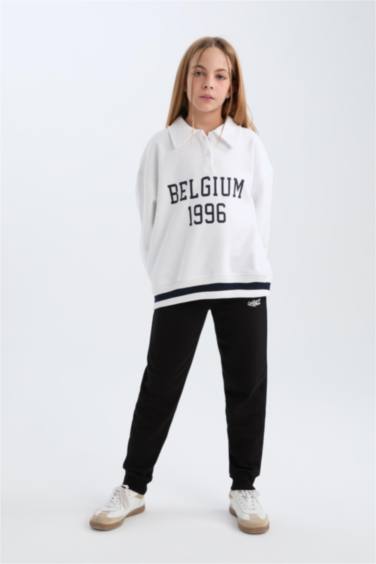 Beli Lastikli Baskılı Jogger Eşofman Altı Kız Çocuk