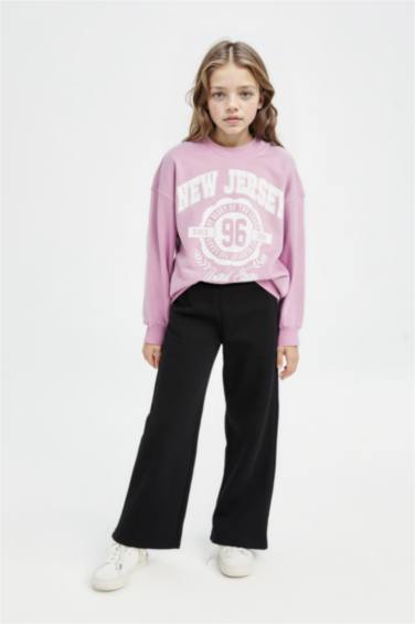 Relax Fit Bisiklet Yaka Baskılı Sweatshirt Kız Çocuk