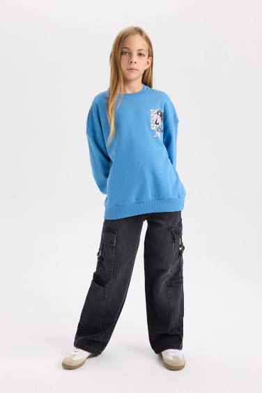 Relax Fit Bisiklet Yaka Sırt Baskılı Sweatshirt Kız Çocuk