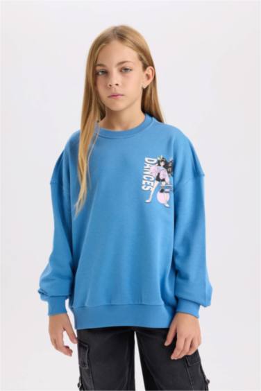 Relax Fit Bisiklet Yaka Sırt Baskılı Sweatshirt Kız Çocuk