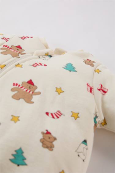 Erkek Bebek Yenidoğan 2,5 Tog Yılbaşı Temalı Fermuarlı Uzun Kollu Penye Uyku Tulumu