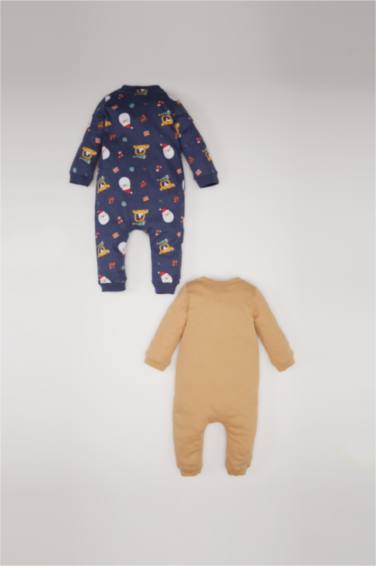Erkek Bebek Yenidoğan Yılbaşı Temalı Uzun Kollu 2'li Tulum