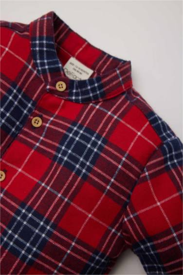 Erkek Bebek 2'li Takım Uzun Kollu Flanel Kareli Gömlek Beli Lastikli Pantolon