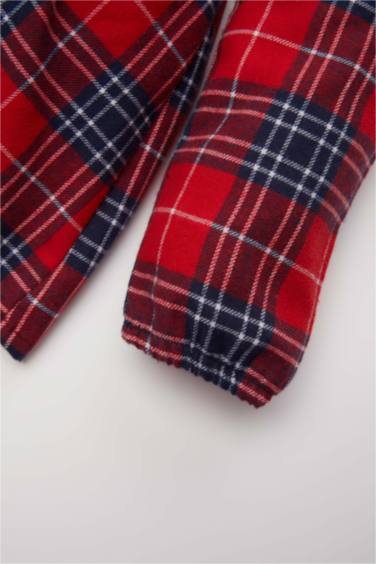 Kız Bebek Yenidoğan Yılbaşı Temalı 2'li Takım Bebe Yaka Kareli Flanel Elbise Külotlu Çorap