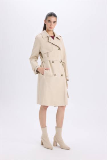 Regular Fit Smokin Yaka Kemerli Cepli Uzun Trençkot