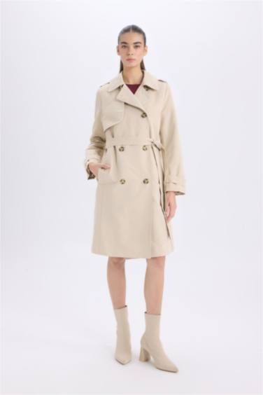 Regular Fit Smokin Yaka Kemerli Cepli Uzun Trençkot