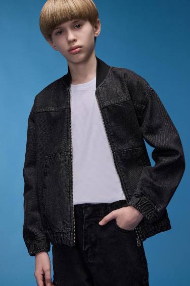 Boy College Collar Bomber Jean Jacket