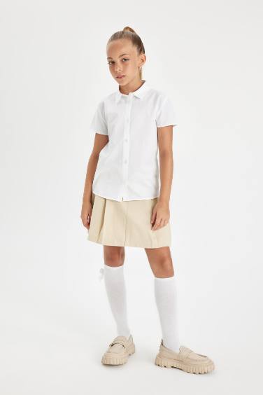Girl Poplin Short Sleeve White School Shirt