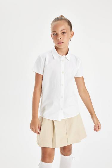 Girl Poplin Short Sleeve White School Shirt