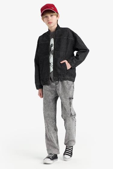 بنطلون جينز كارجو ولادي برجل مطاطي