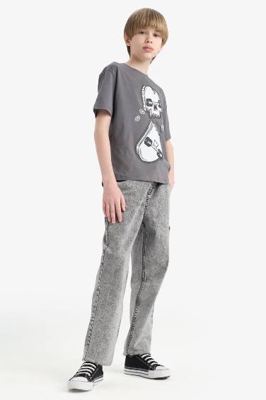 بنطلون جينز كارجو ولادي برجل مطاطي