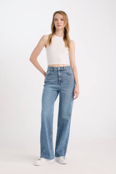 90s Wide Leg High Waist Crop Jeans