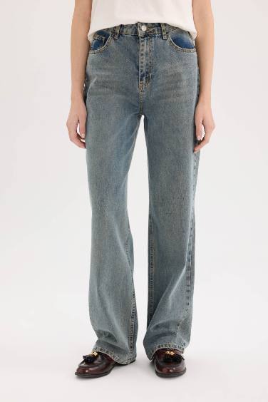 90's Wide Leg High Waist Long Washed Jeans