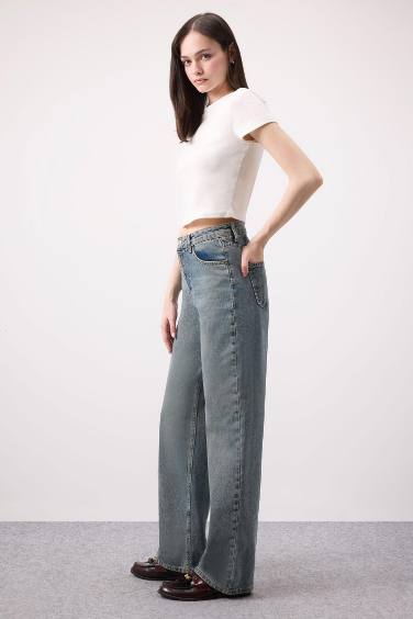 90's Wide Leg High Waist Long Washed Jeans