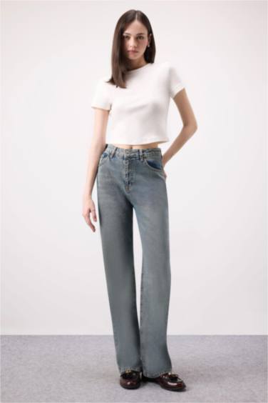 90's Wide Leg High Waist Long Washed Jeans