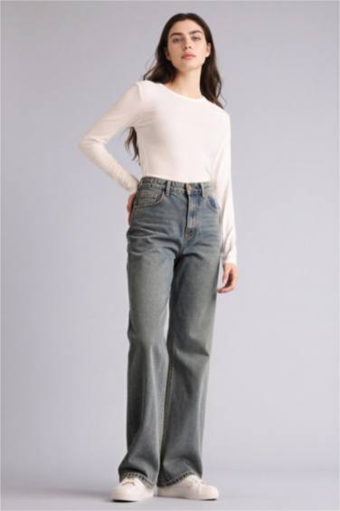 Длинные джинсы 90's Wide Leg с высокой талией и эффектом варки