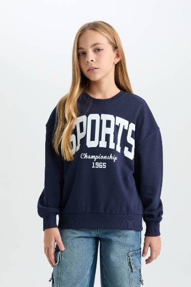 Girl Relax Fit Crew Neck Printed Sweatshirt