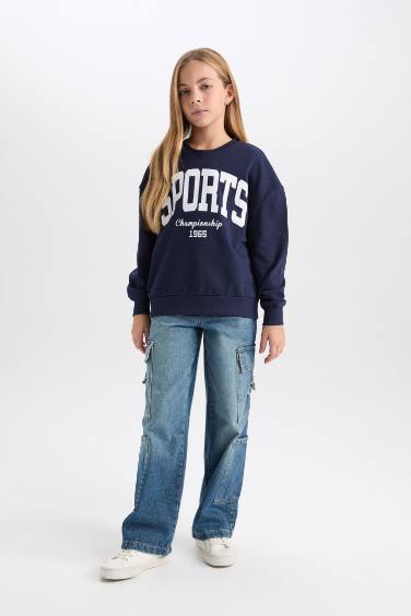 Girl Relax Fit Crew Neck Printed Sweatshirt