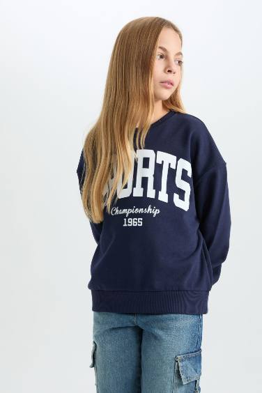 Girl Relax Fit Crew Neck Printed Sweatshirt