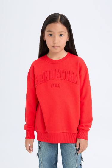 Girl Red Regular Fit Slogan Printed Sweatshirt