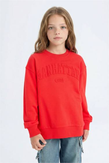 Girl Red Regular Fit Slogan Printed Sweatshirt