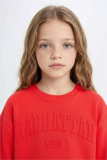 Girl Red Regular Fit Slogan Printed Sweatshirt