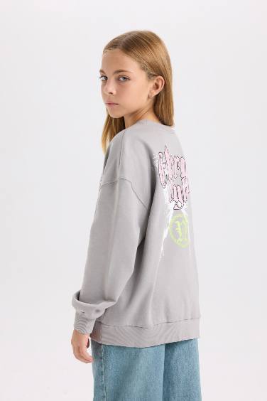 Sweat-shirt Oversize Col rond imprimé au dos pour Fille