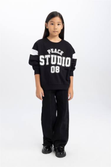 Sweat-shirt à Coupe décontractée Col rond avec imprimé pour Fille