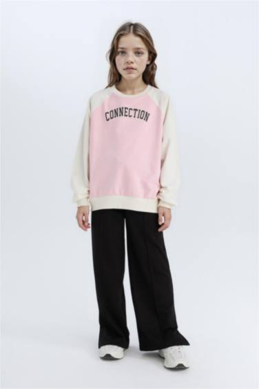 Kız Çocuk Relax Fit Bisiklet Yaka Baskılı Sweatshirt