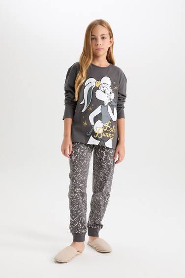 Kız Çocuk Pijama Takım Looney Tunes Regular Fit Uzun Kollu Üst Beli Lastikli Uzun Altı