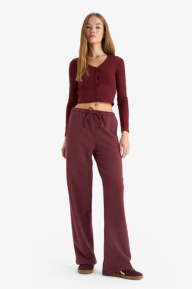 Straight Fit Beli Bağcıklı Basic Düz Geniş Paça Eşofman Altı