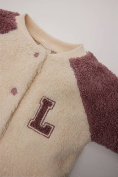 Baby Girl Printed Crew Neck Snap Closure Welsoft Plush Cardigan