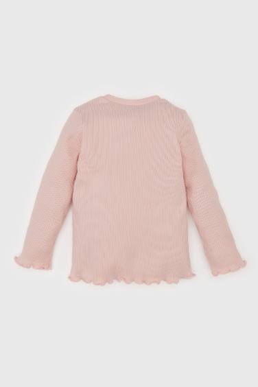 تيشيرت كم طويل مضلع Romantic قصة عادية برقبة مستديرة